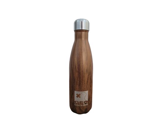 Geocacher Edelstahlflasche 0.5L Holz Imitation